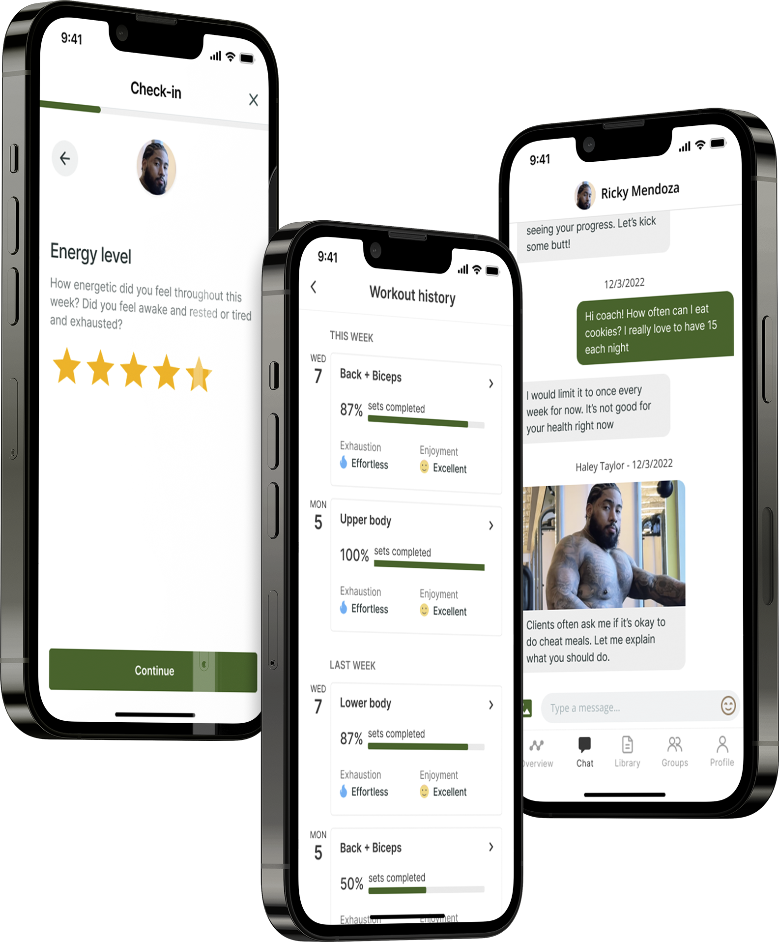A mockup of the coaching app showcasing the features.